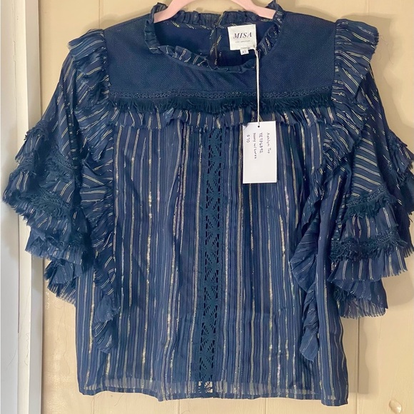 MISA Los Angeles NWT Ashlyn Top and Giulia Bottom Set in XS Beachy Boho Metallic - Picture 7 of 12